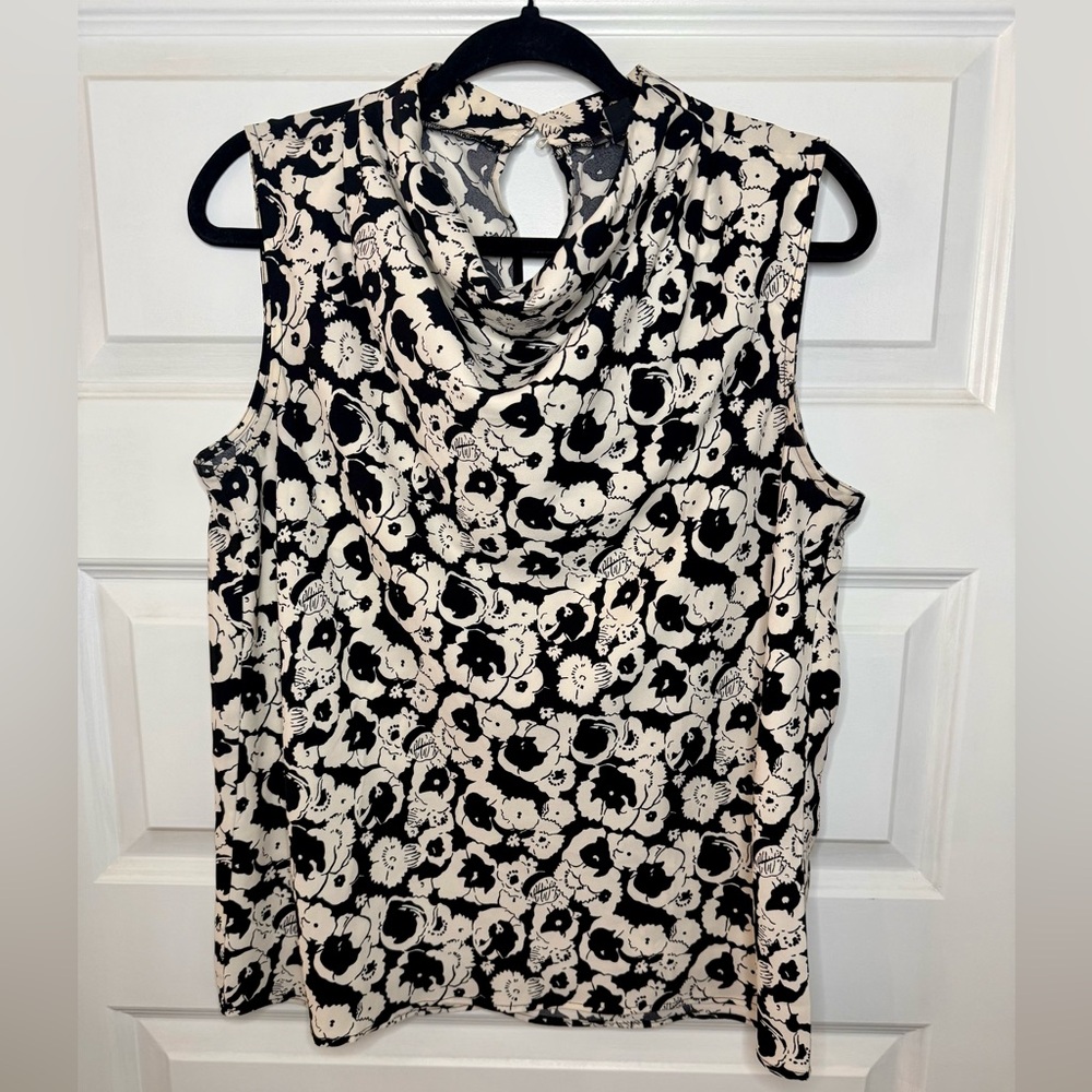 Ann Taylor Factory Black and Cream Floral Blouse